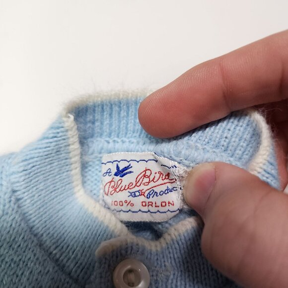 Vintage Blue Bird Baby Infant Knitted Button Cardigan Boys Girls with Cap - Picture 6 of 10
